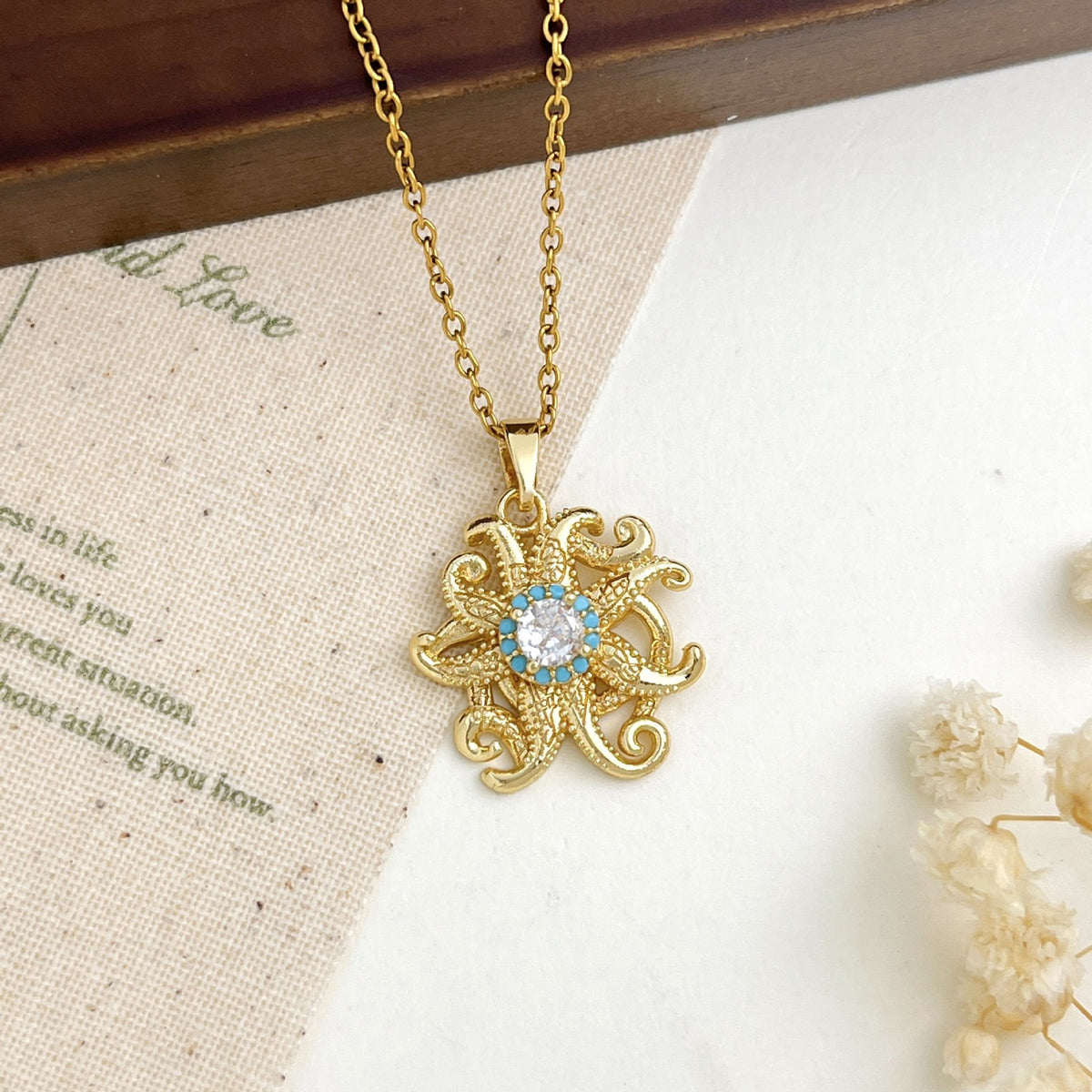 Dainty Turquoise Zircon Ocean Charm Necklace