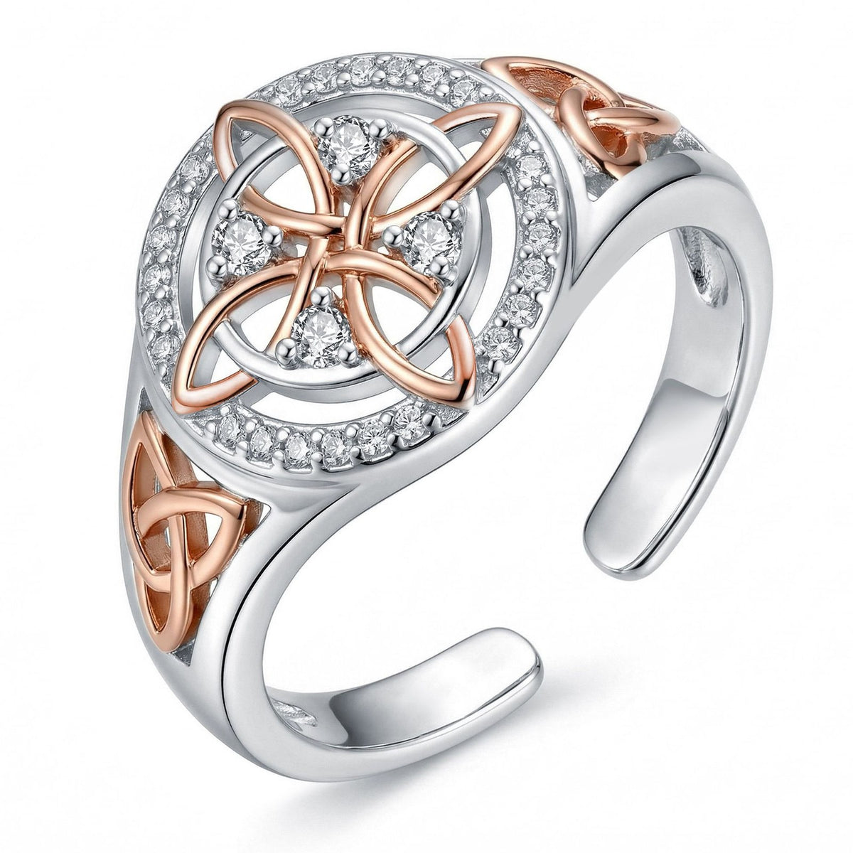 Classy Two-Tone Celtic Knot Open Ring