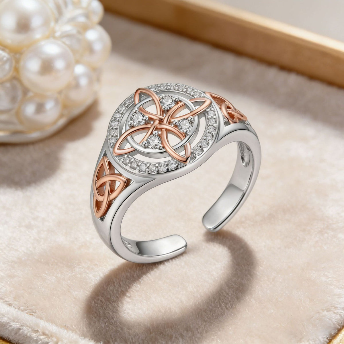 Classy Two-Tone Celtic Knot Open Ring