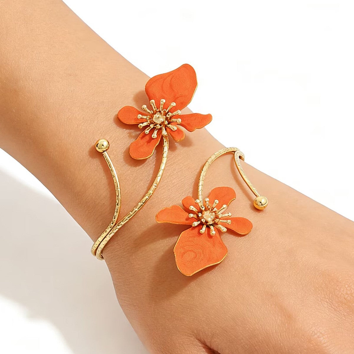 Classy Multi-Color Enamel Flower Cuff Bracelet