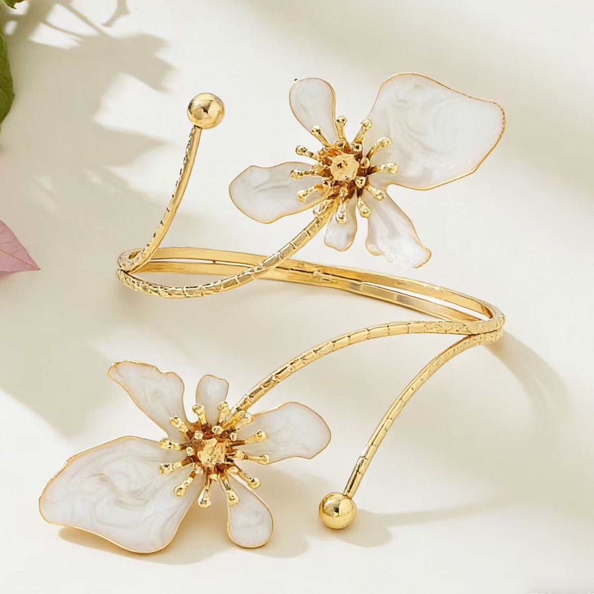 Classy Multi-Color Enamel Flower Cuff Bracelet
