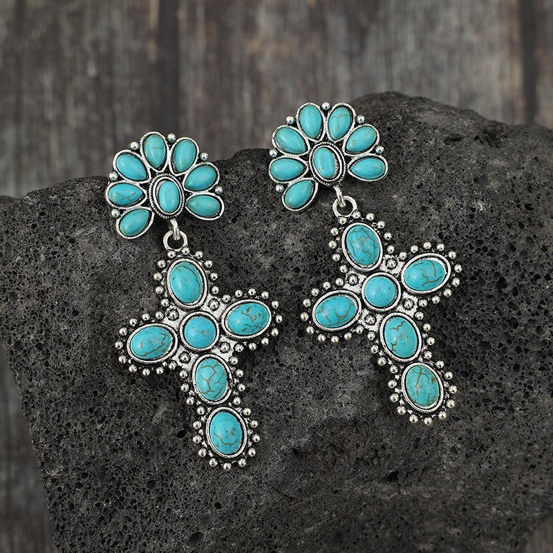 Classy Vintage Turquoise Cross Earrings