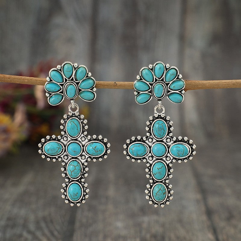 Classy Vintage Turquoise Cross Earrings