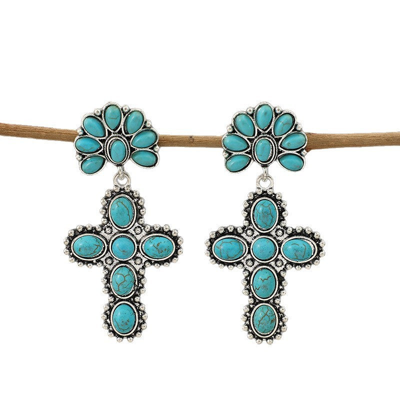 Classy Vintage Turquoise Cross Earrings