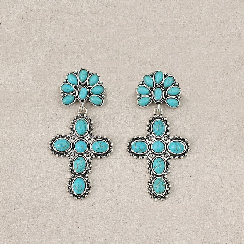 Classy Vintage Turquoise Cross Earrings