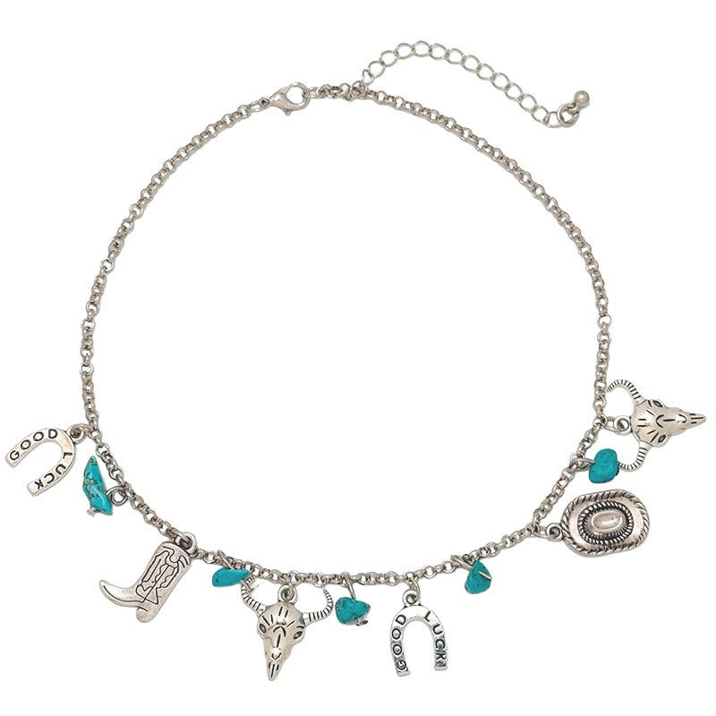 Boho Western Bull Skull Charm Necklace