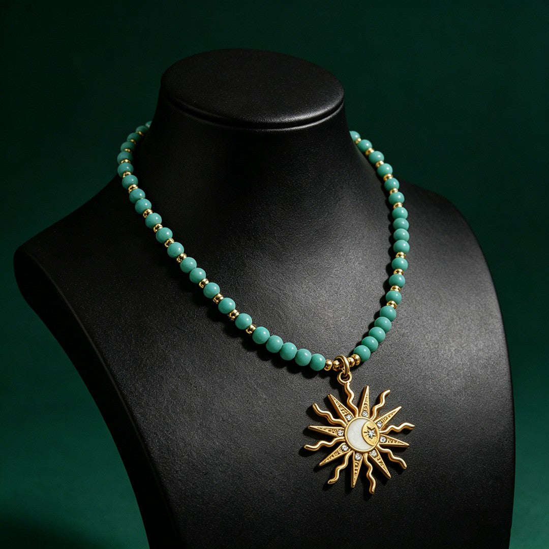 Dainty Turquoise Beaded Sun Necklace