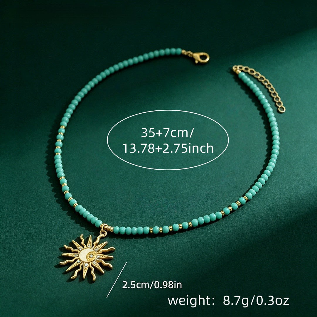 Dainty Turquoise Beaded Sun Necklace