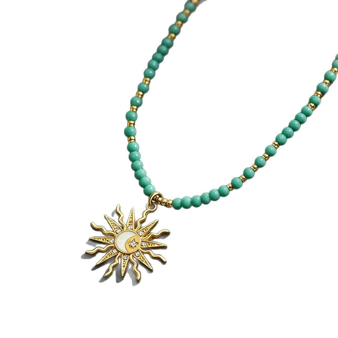 Dainty Turquoise Beaded Sun Necklace