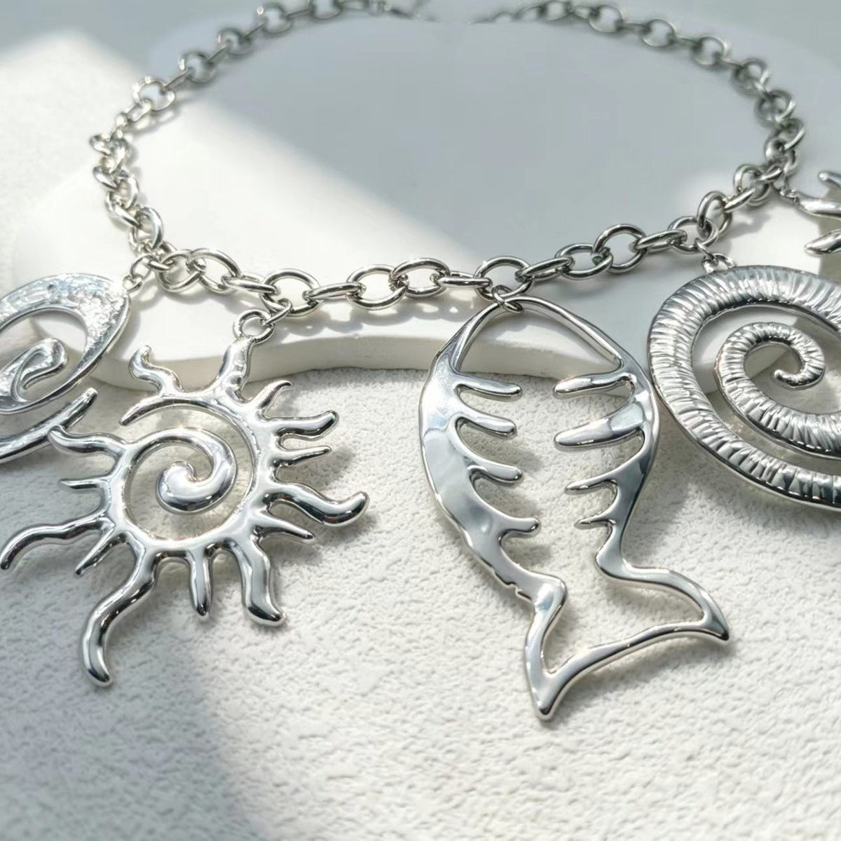 Boho Multi-Charm Fishbone Necklace