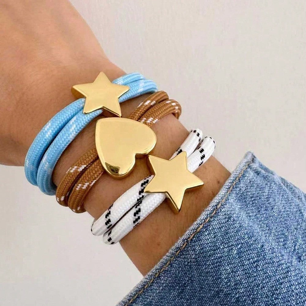Boho Braided Star and Heart Bracelet