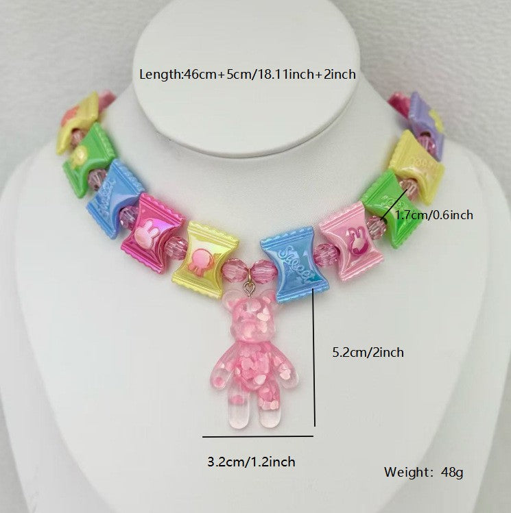 Playful Pastel Candy Bear Acrylic Necklace