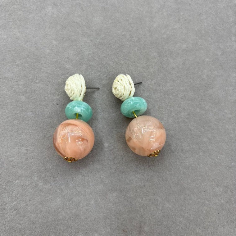 Boho Woven Bead and Resin Ball Drop Earrings