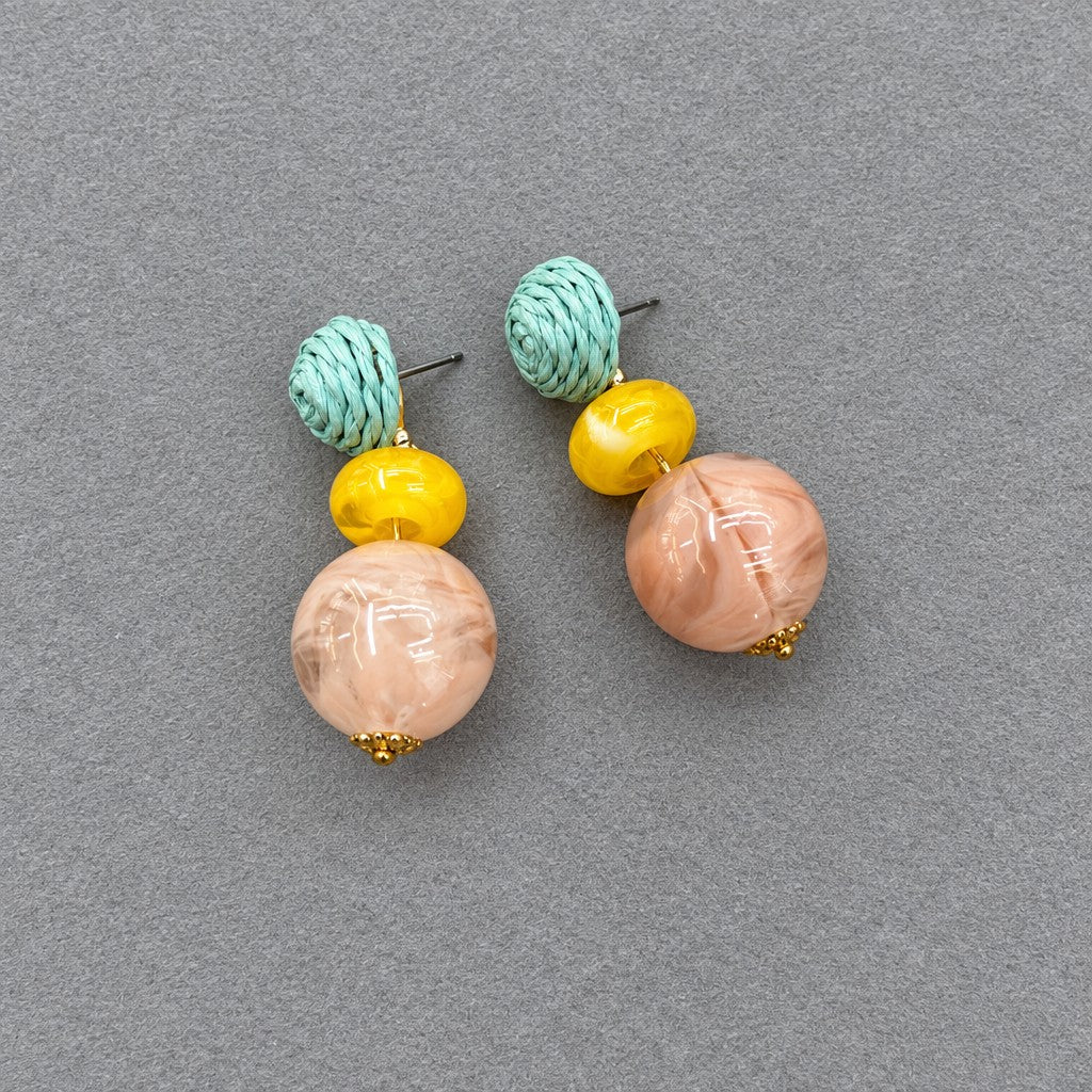 Boho Woven Bead and Resin Ball Drop Earrings