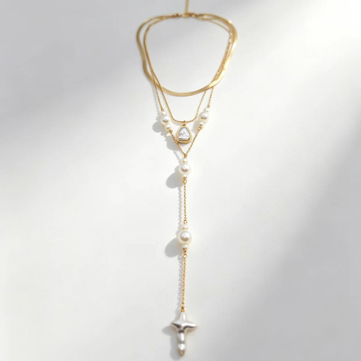 Elegant Layered Faux Pearl Arrow Y-Necklace