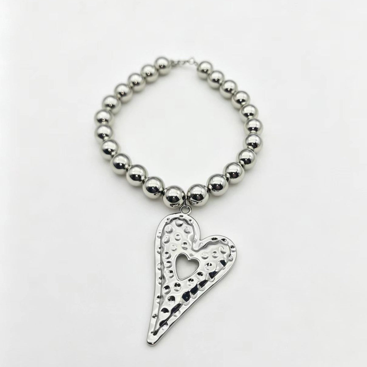 Classy Textured Heart Ball Necklace