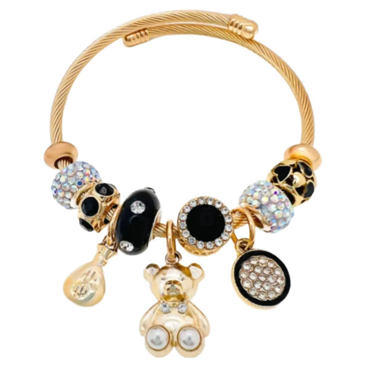Classy Bear & Skull Charm Bangle Bracelet