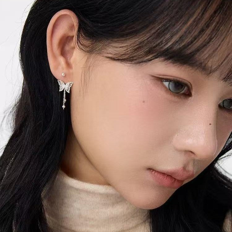 Dainty Butterfly Tassel Stud Earrings