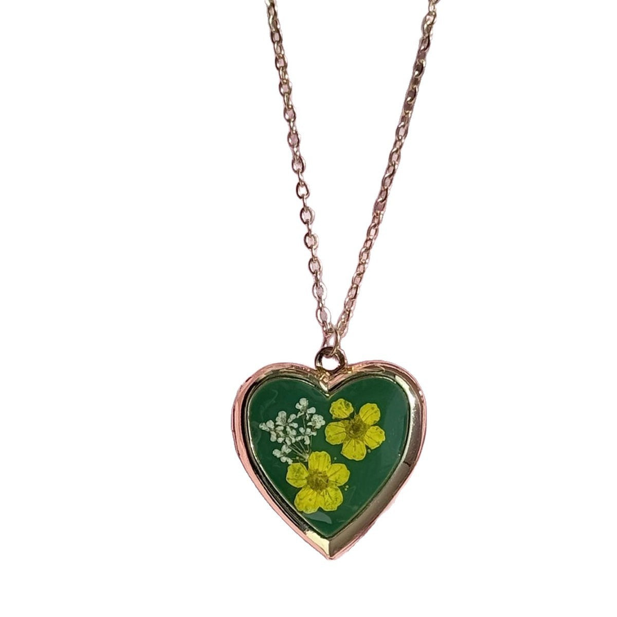 Romantic Dried Flower Heart Locket Necklace