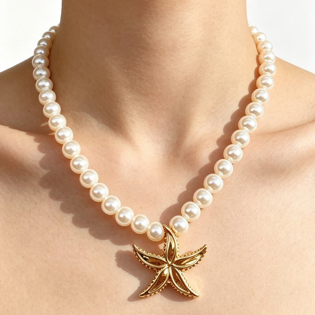 Dainty Faux Pearl Starfish Necklace