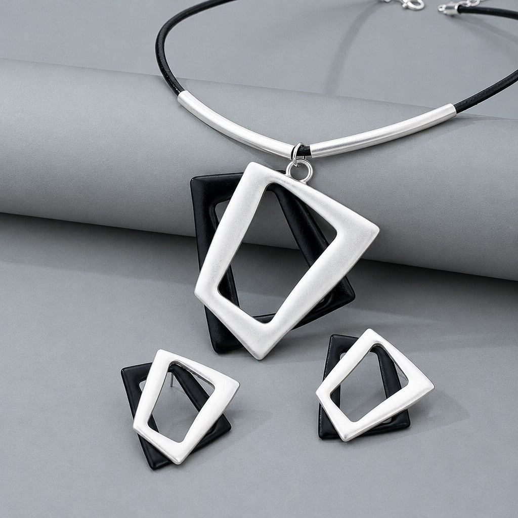 Classy Geometric Square Necklace & Earring Set