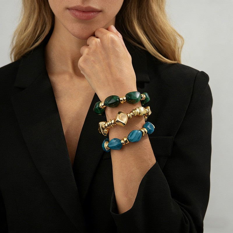 Classy Geometric Resin Stretch Bracelet Set