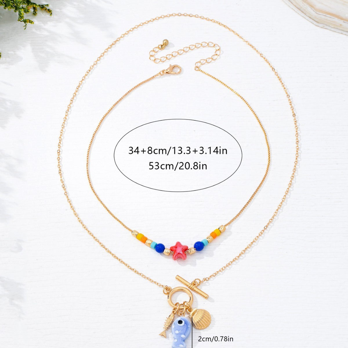 Boho Colorful Bead & Fish Charm Necklace