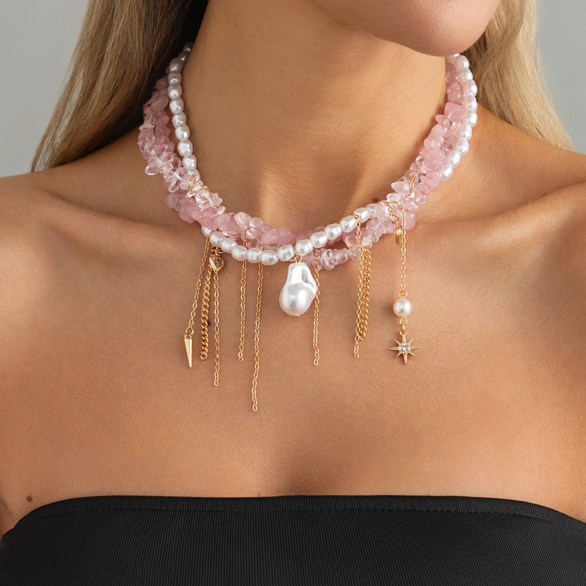Romantic Pearl Star Fringe Necklace