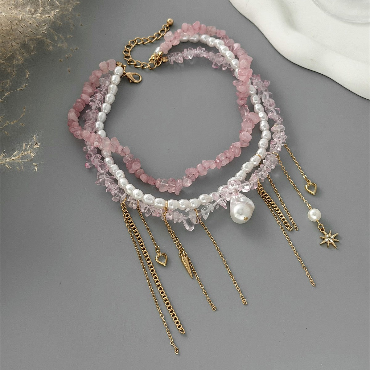 Romantic Pearl Star Fringe Necklace