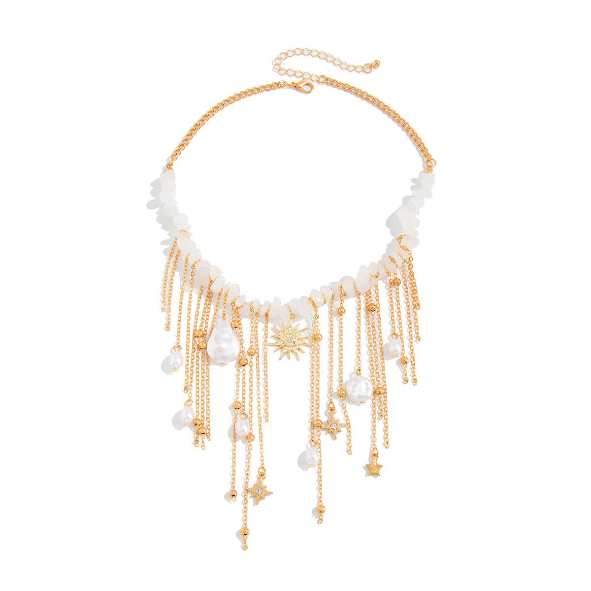 Romantic Pearl Star Fringe Necklace