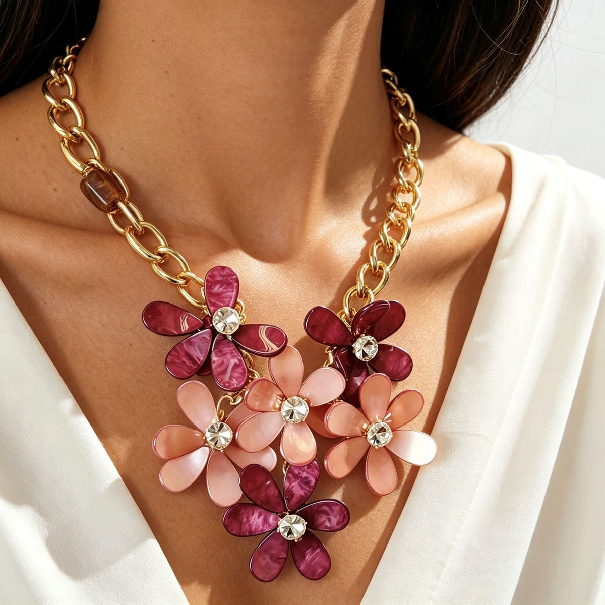 Romantic Acrylic Flower Cluster Necklace