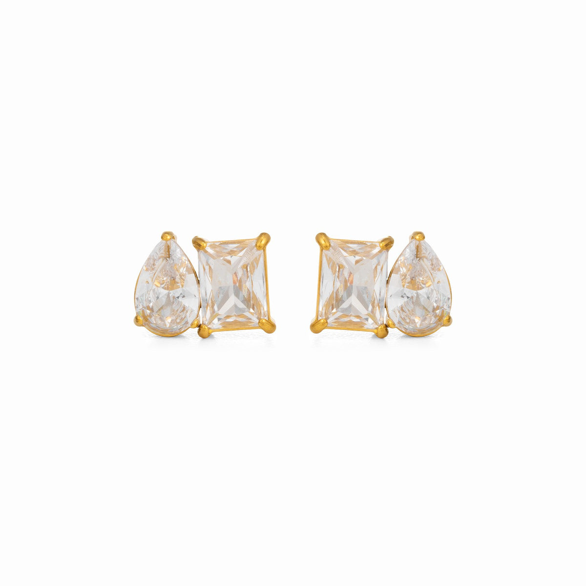 18k Dainty Baguette & Pear Zirconia Stud Earrings