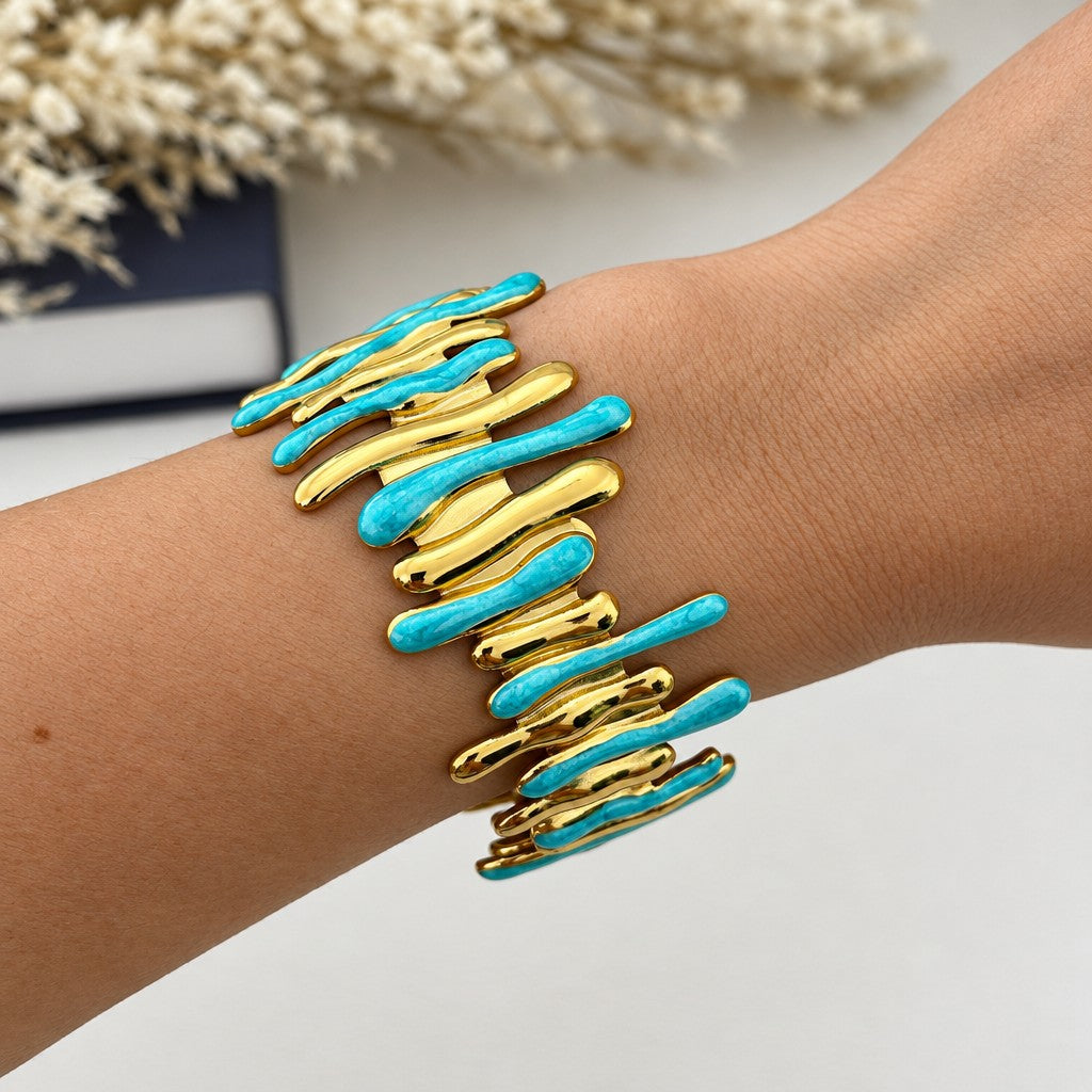 Boho Turquoise Enamel Cuff Bracelet Set