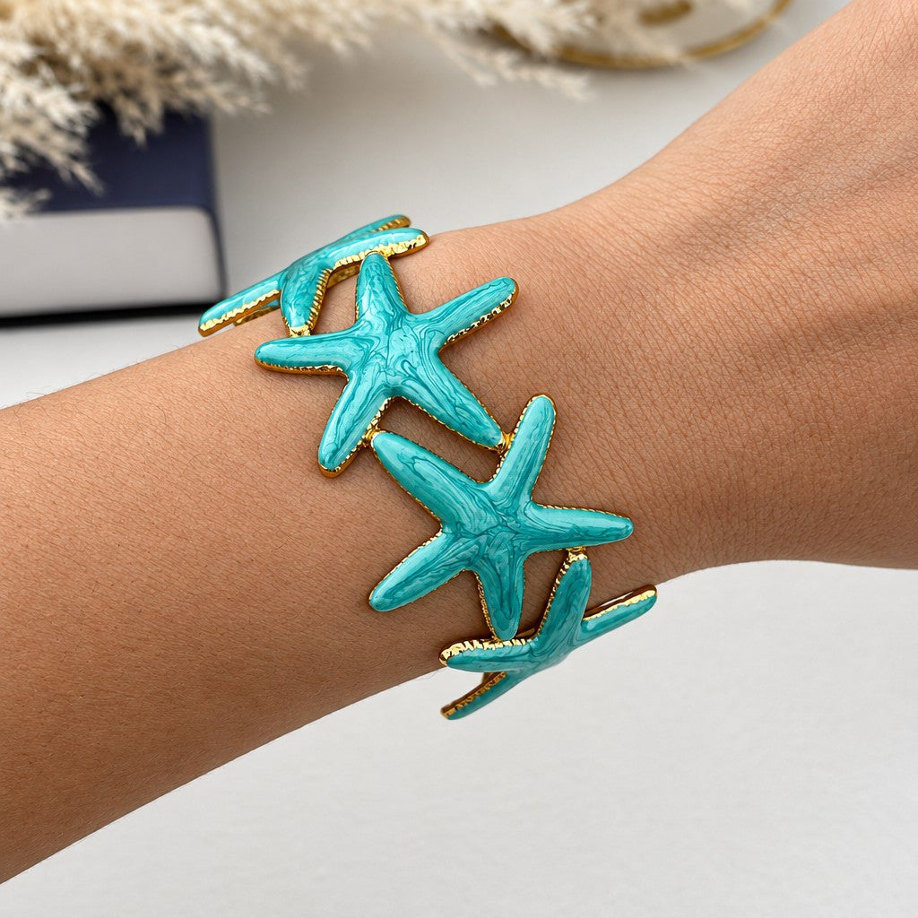 Boho Turquoise Enamel Cuff Bracelet Set
