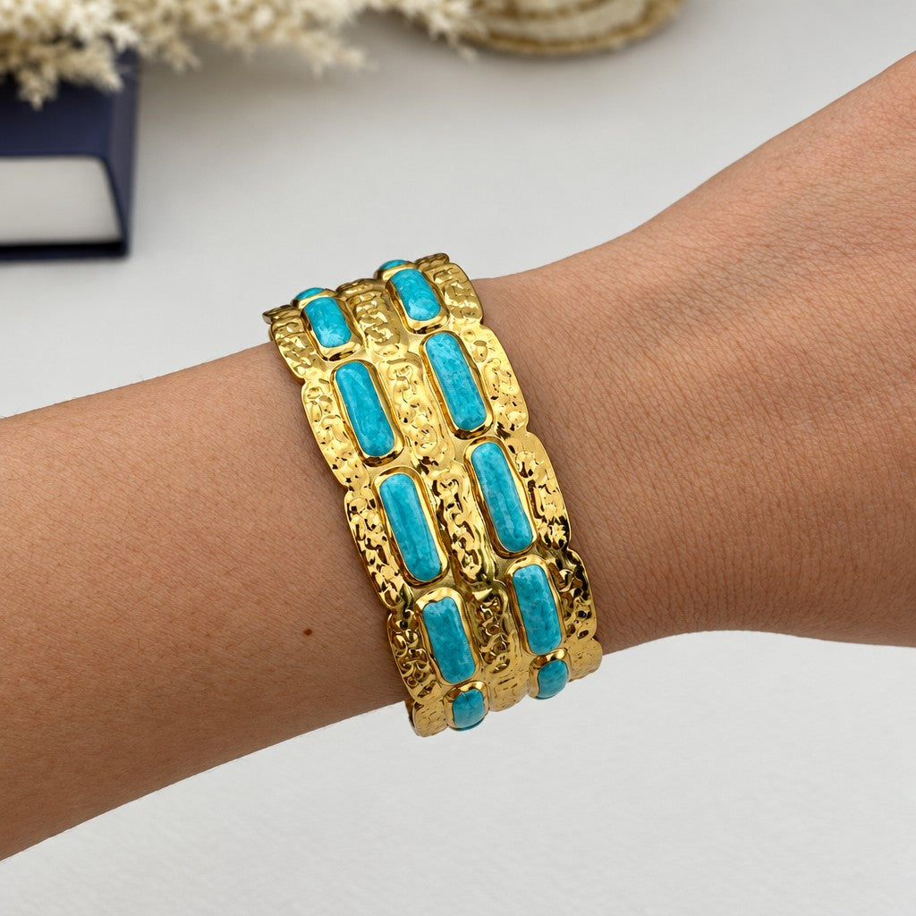 Boho Turquoise Enamel Cuff Bracelet Set