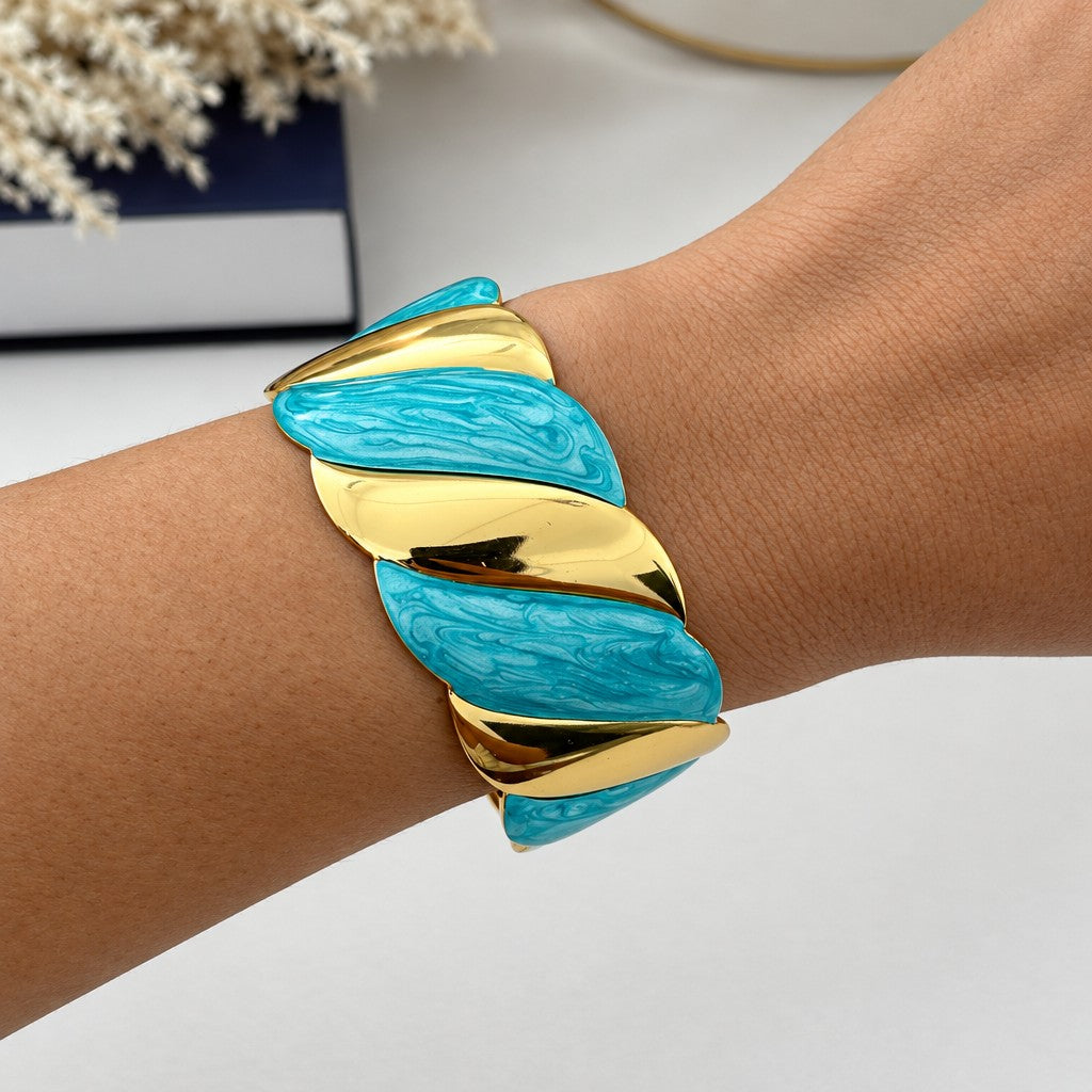 Boho Turquoise Enamel Cuff Bracelet Set