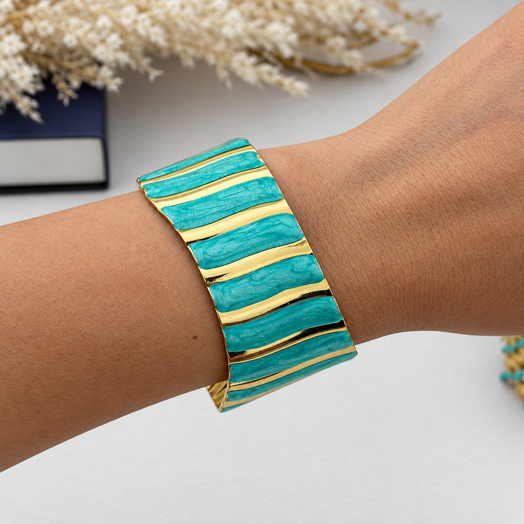 Boho Turquoise Enamel Cuff Bracelet Set
