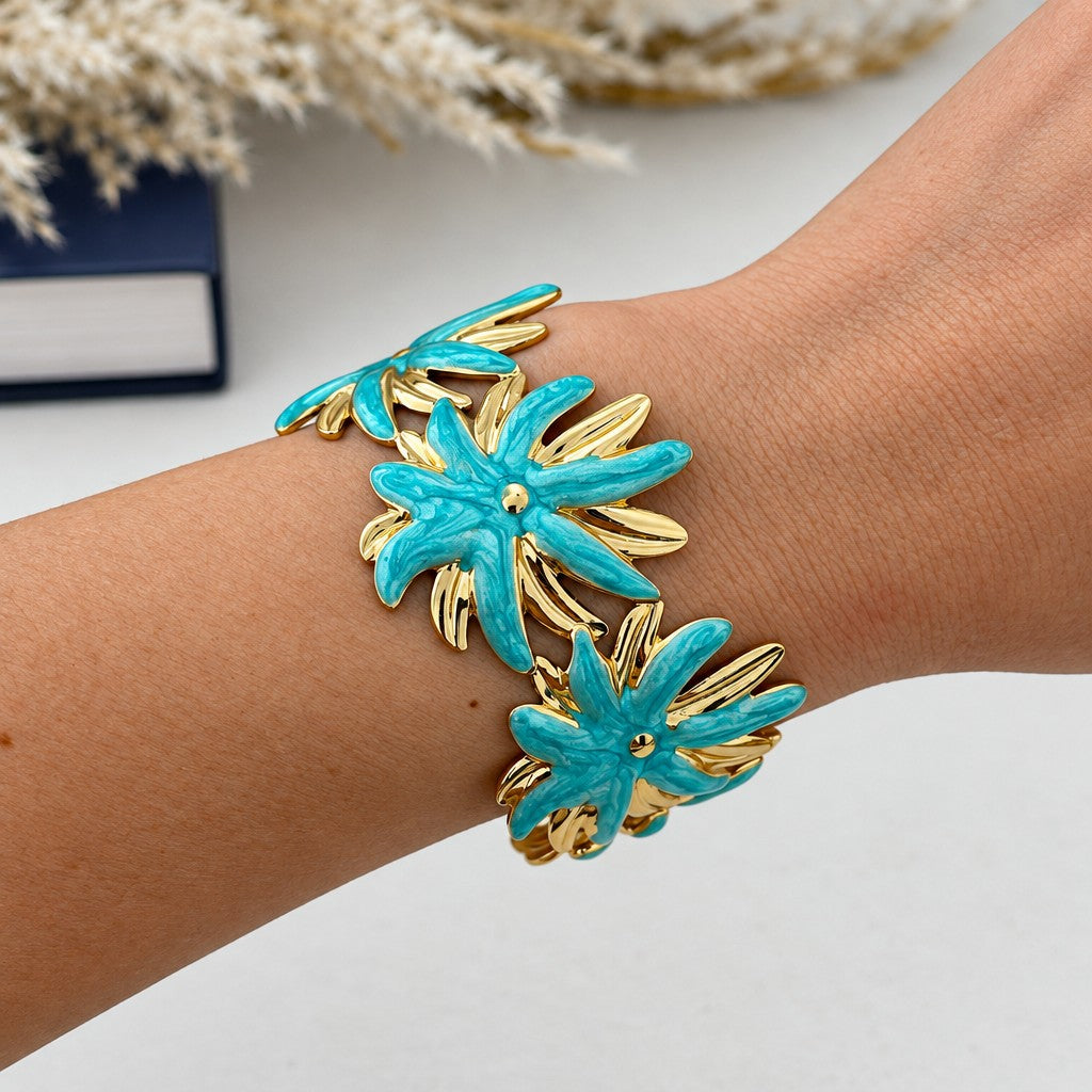 Boho Turquoise Enamel Cuff Bracelet Set