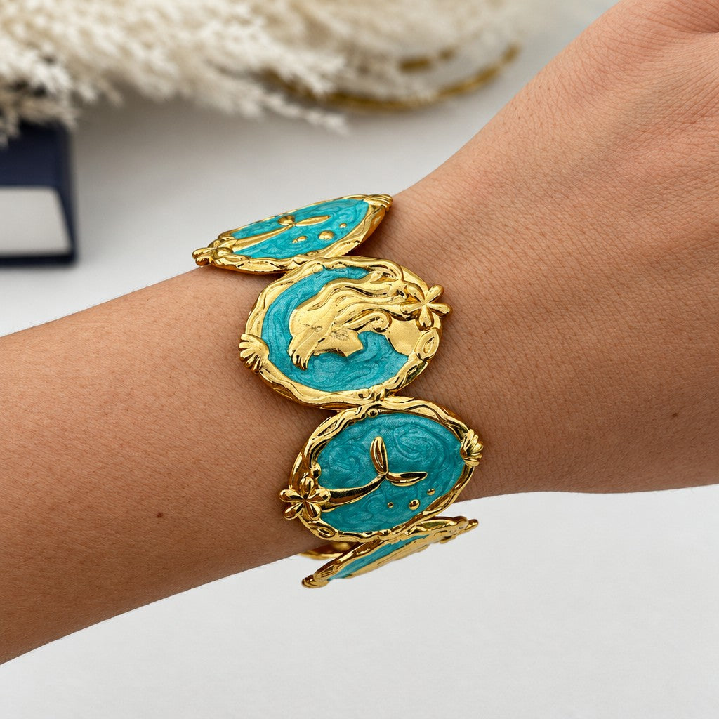 Boho Turquoise Enamel Cuff Bracelet Set