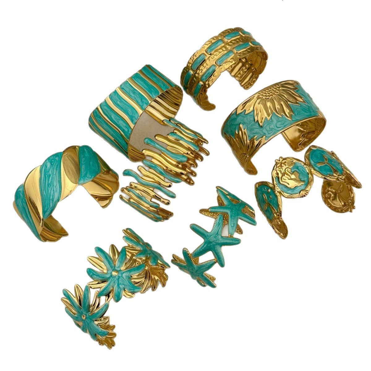 Boho Turquoise Enamel Cuff Bracelet Set