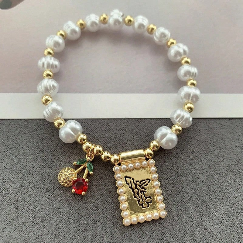 Classy Pearl Square Portrait Charm Bracelet