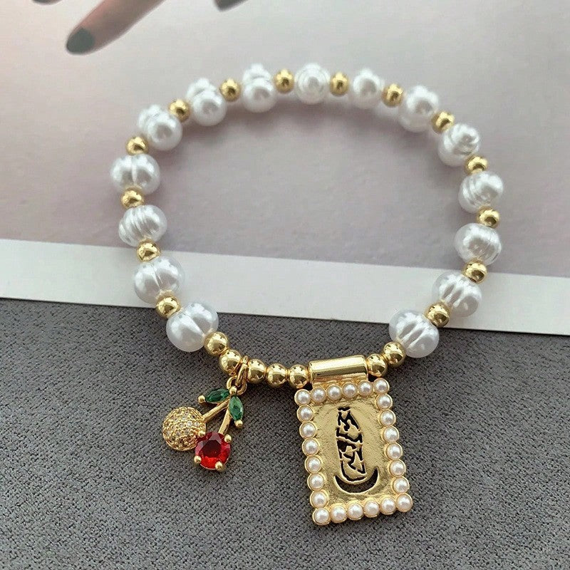 Classy Pearl Square Portrait Charm Bracelet