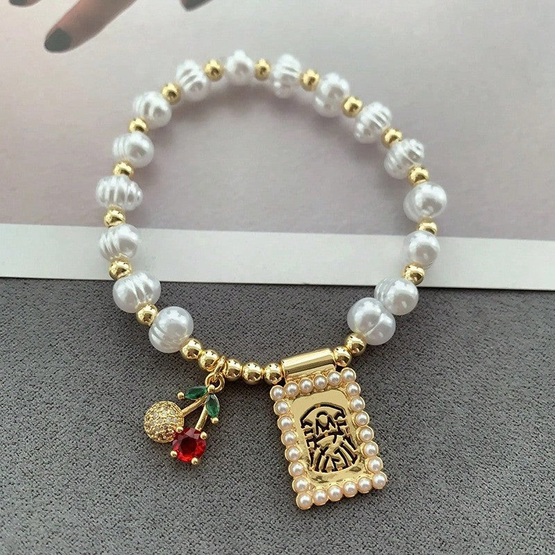 Classy Pearl Square Portrait Charm Bracelet
