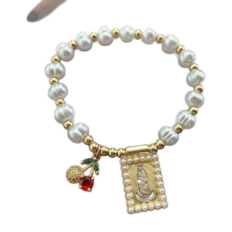 Classy Pearl Square Portrait Charm Bracelet