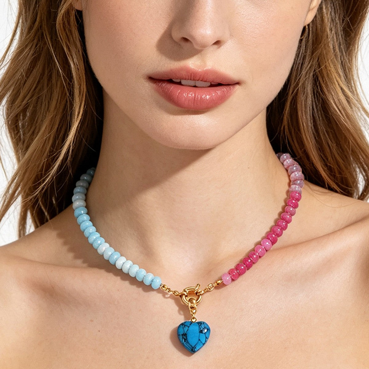 Dainty Gradient Stone Heart Necklace