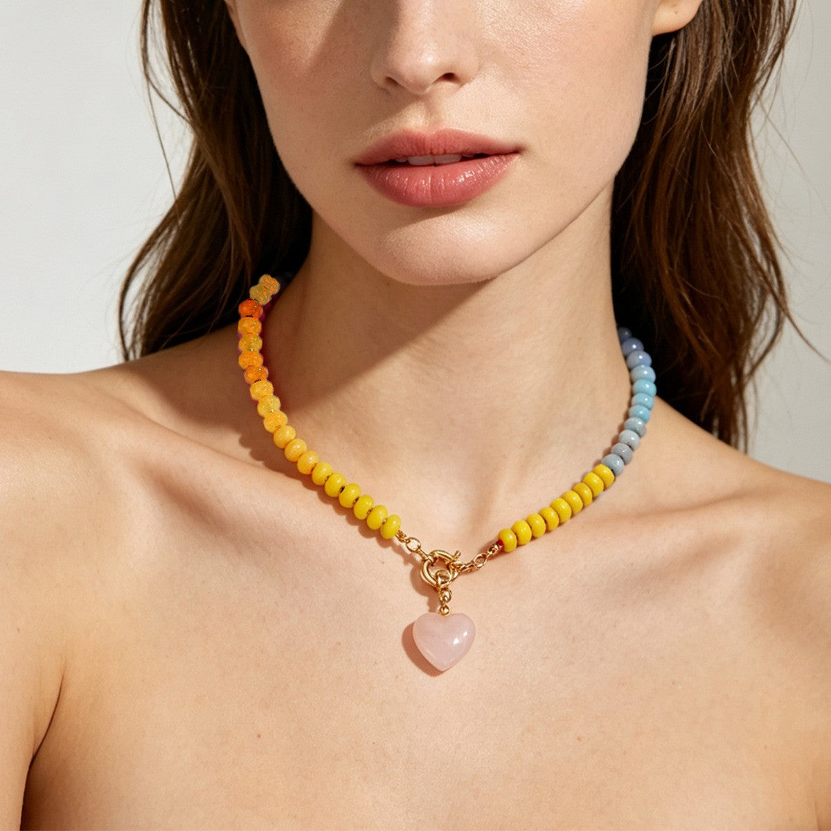 Dainty Gradient Stone Heart Necklace