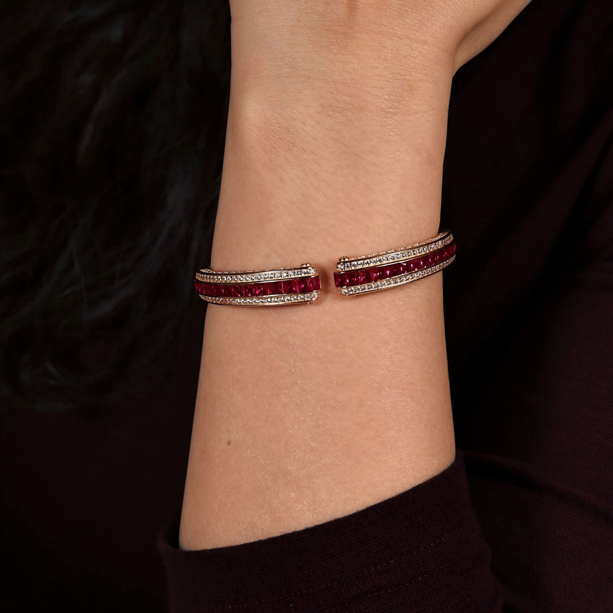 S925 Vintage Ruby Bangle, Ring & Earring Set