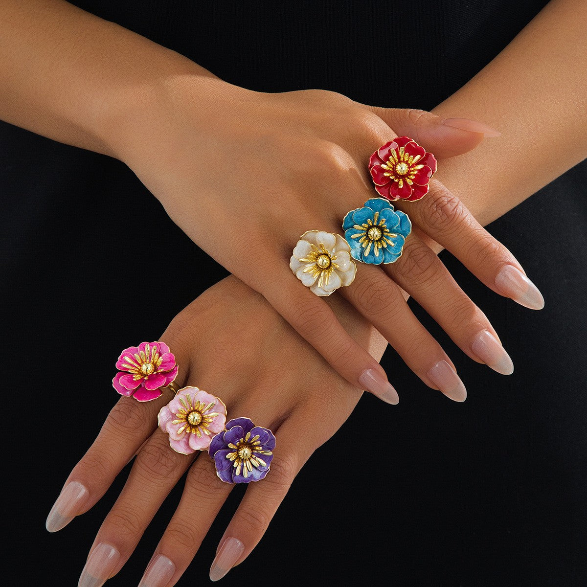 Romantic Enamel Camellia Flower Ring