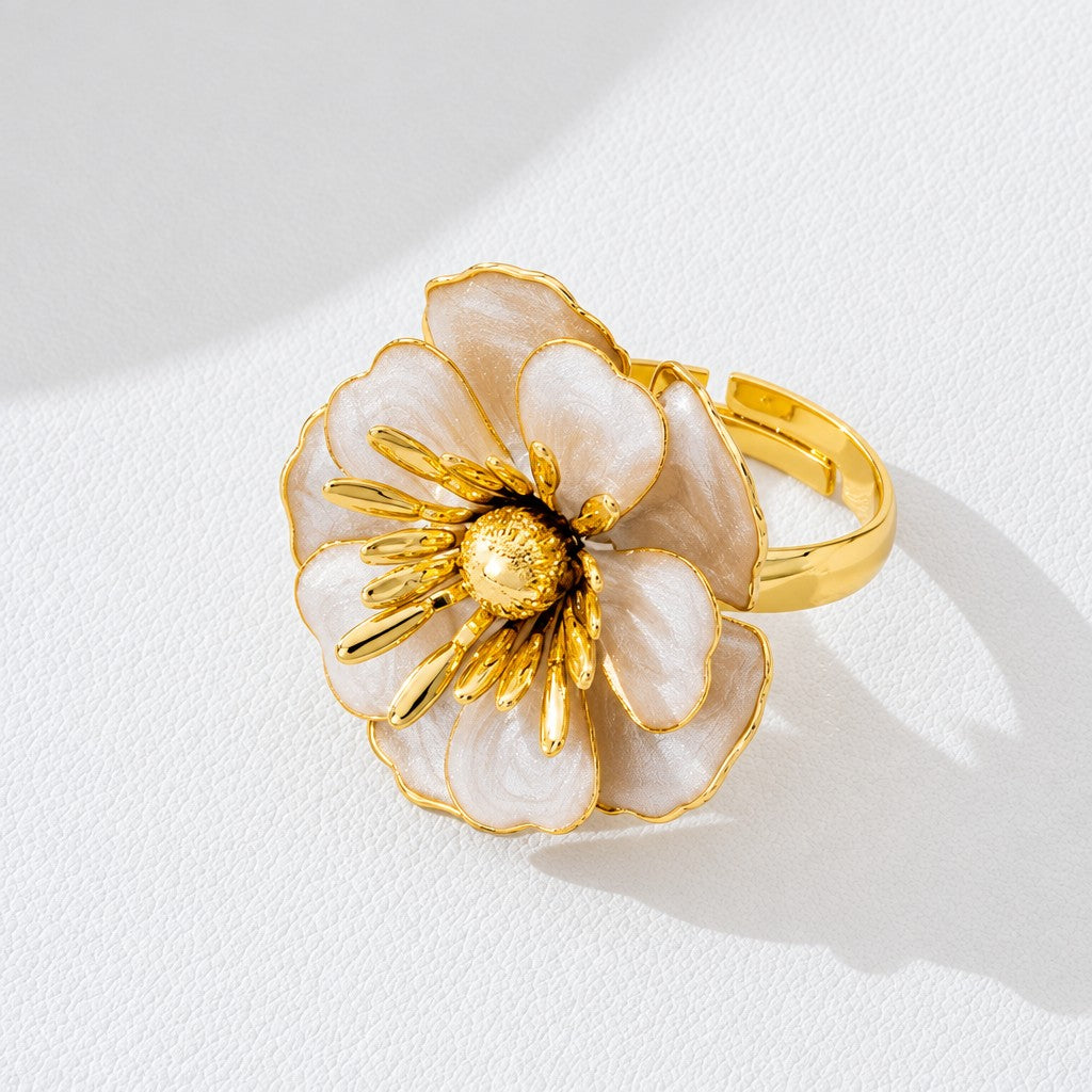Romantic Enamel Camellia Flower Ring