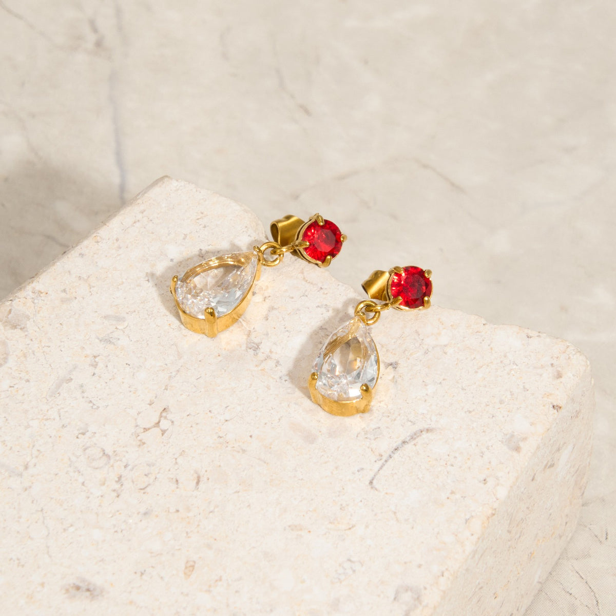 18k Dainty Ruby Teardrop Drop Earrings